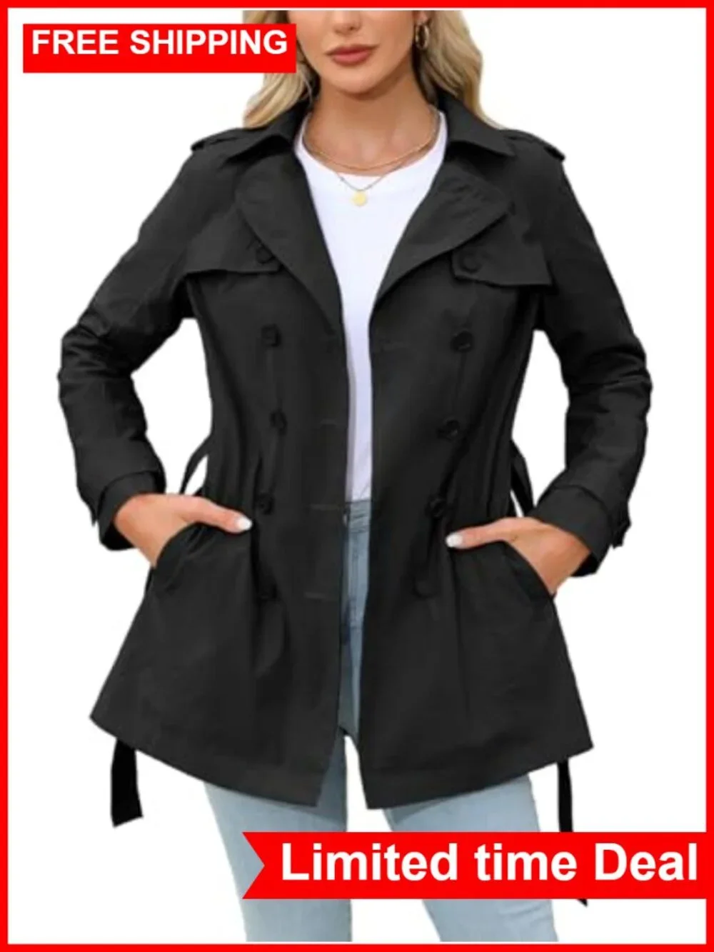 Women's Reversible Trench Coat Cropped Lightweight Polyester Jacket